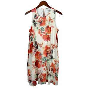 Calvin Klein Trapeze Dress Sleeveless Cream Orange Floral Women's 12